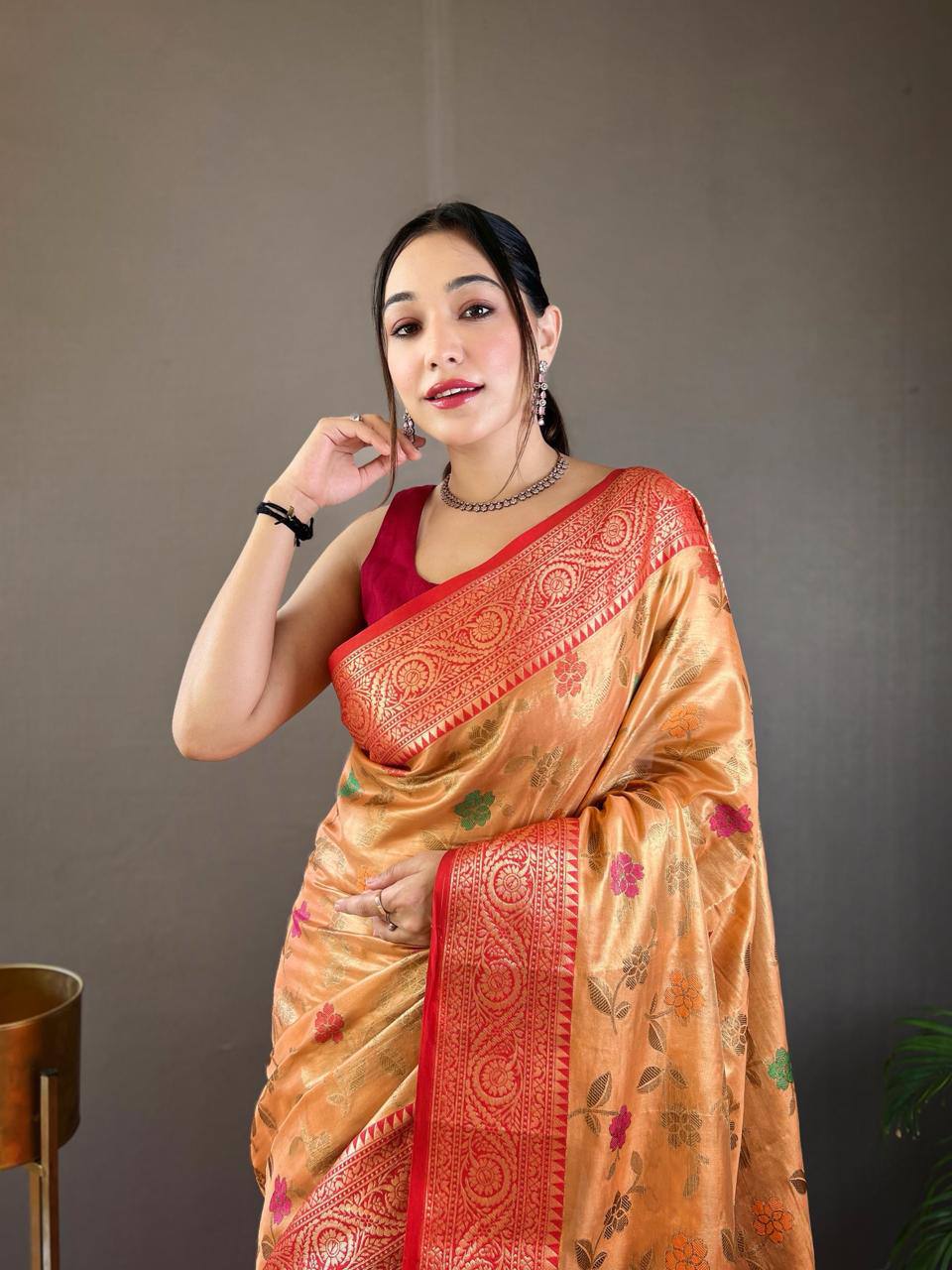 Veeny - Premium Organza Tissue Silk Saree with Readymade Blouse