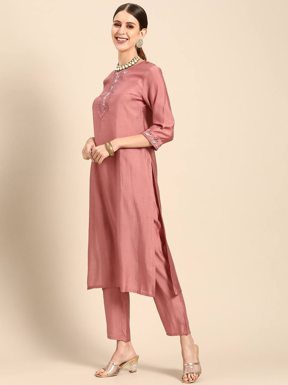 Mauve peach premium Kurti set