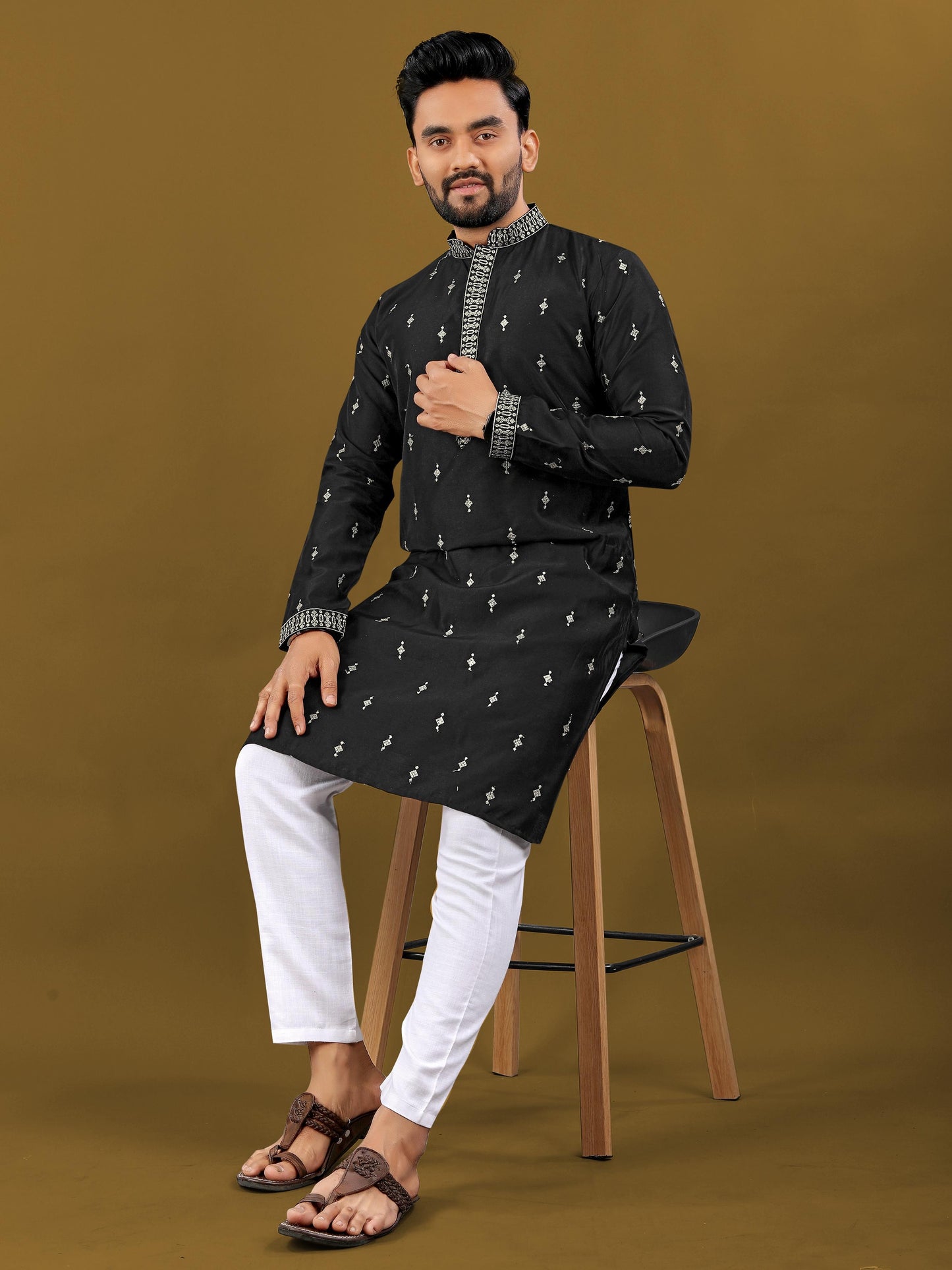 Premium Men's Soft Silk Embroidered Kurta with Pajama