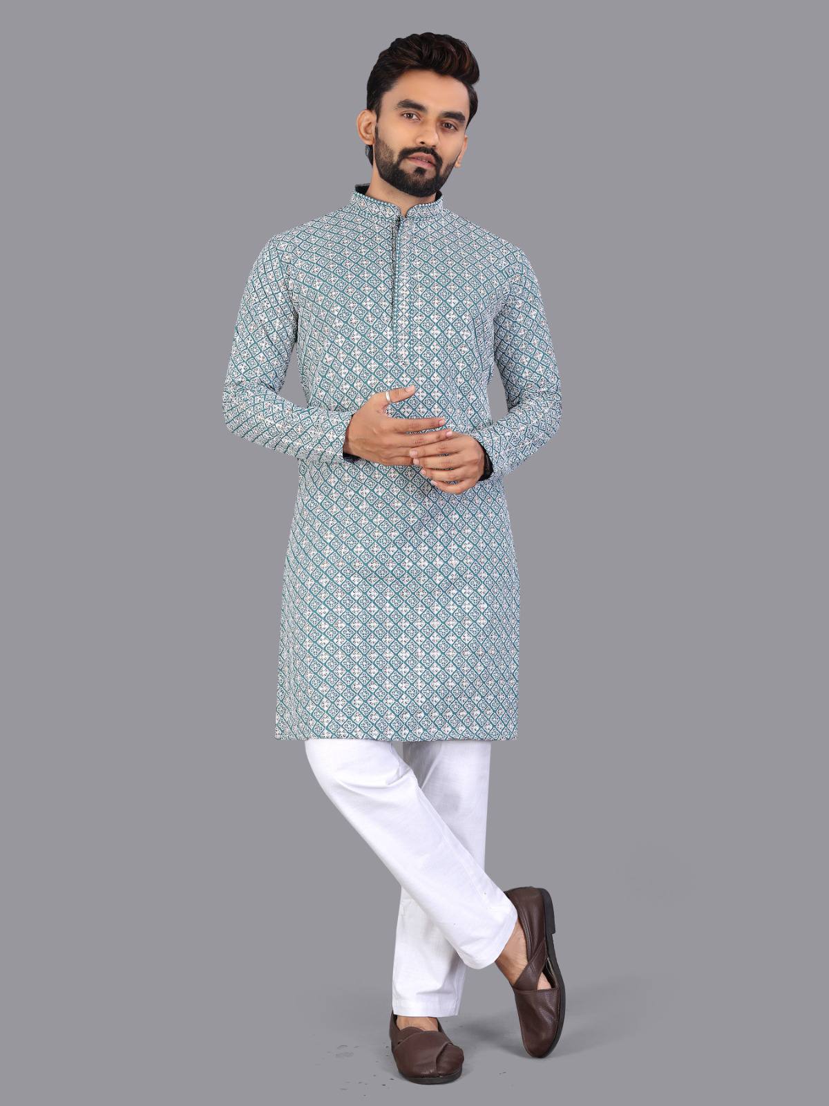 Utsav - Premium Lucknowi Work Rayon Cotton Men's Kurta with Pajama