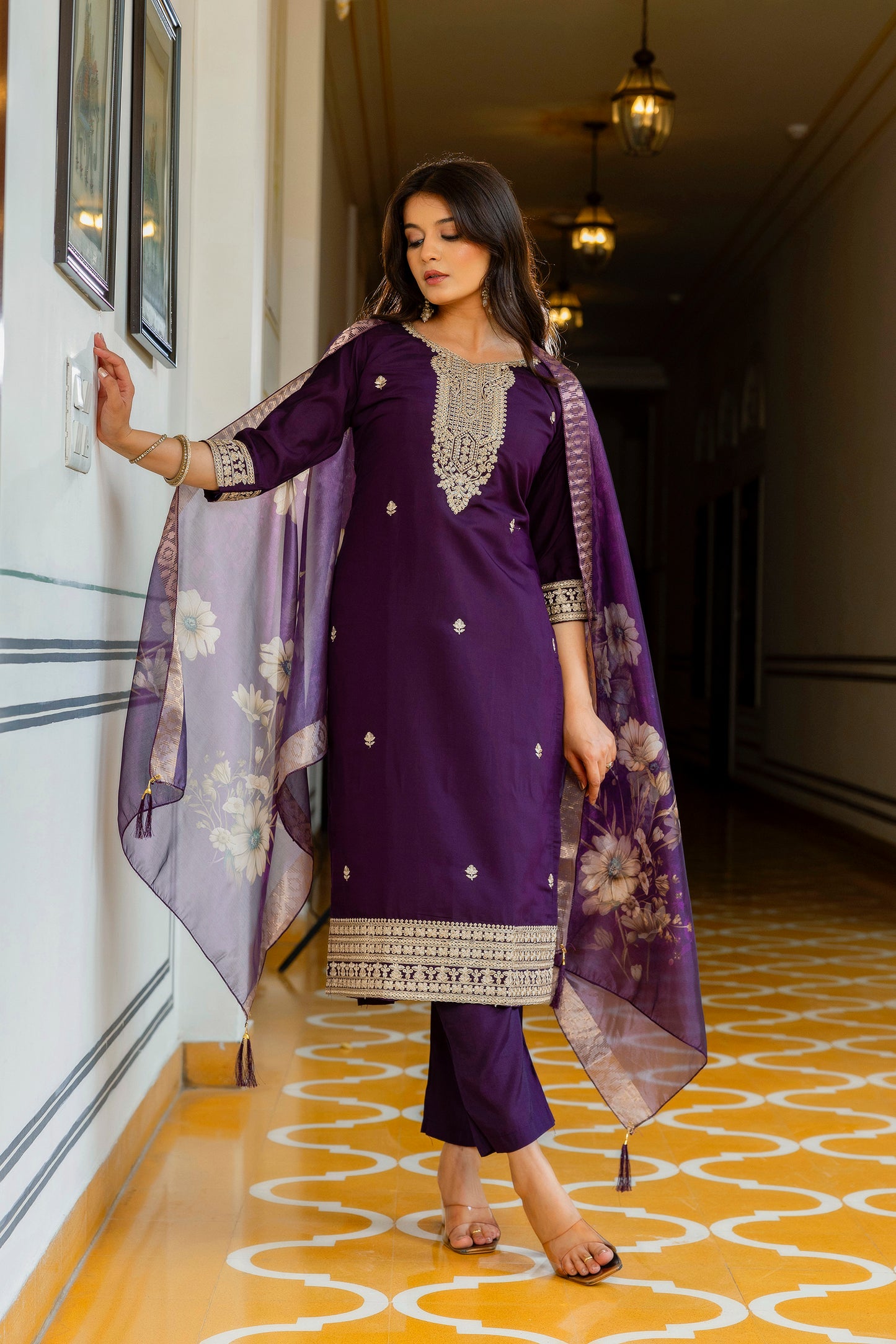 Thanos Purple Soft Silk Kurti Set with Beautiful Embroidery