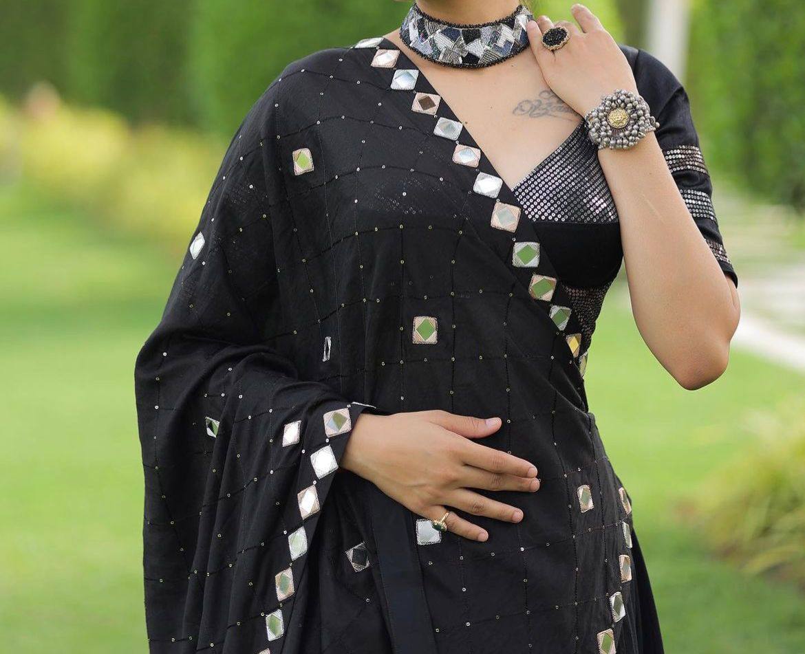 Black Premium Mirror fully stitched lehenga