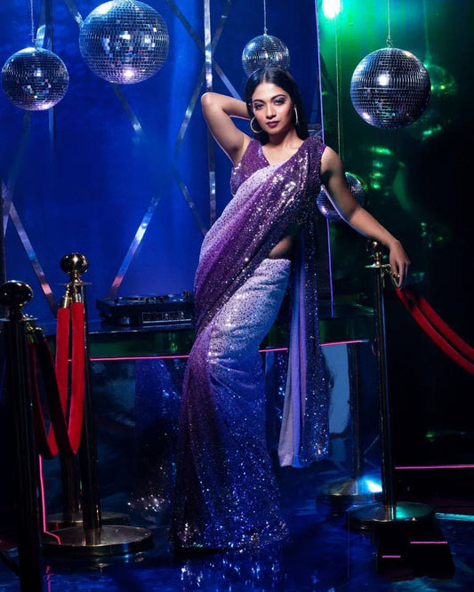 Ananya - heavy dual tone sequins saree with stitched blouse