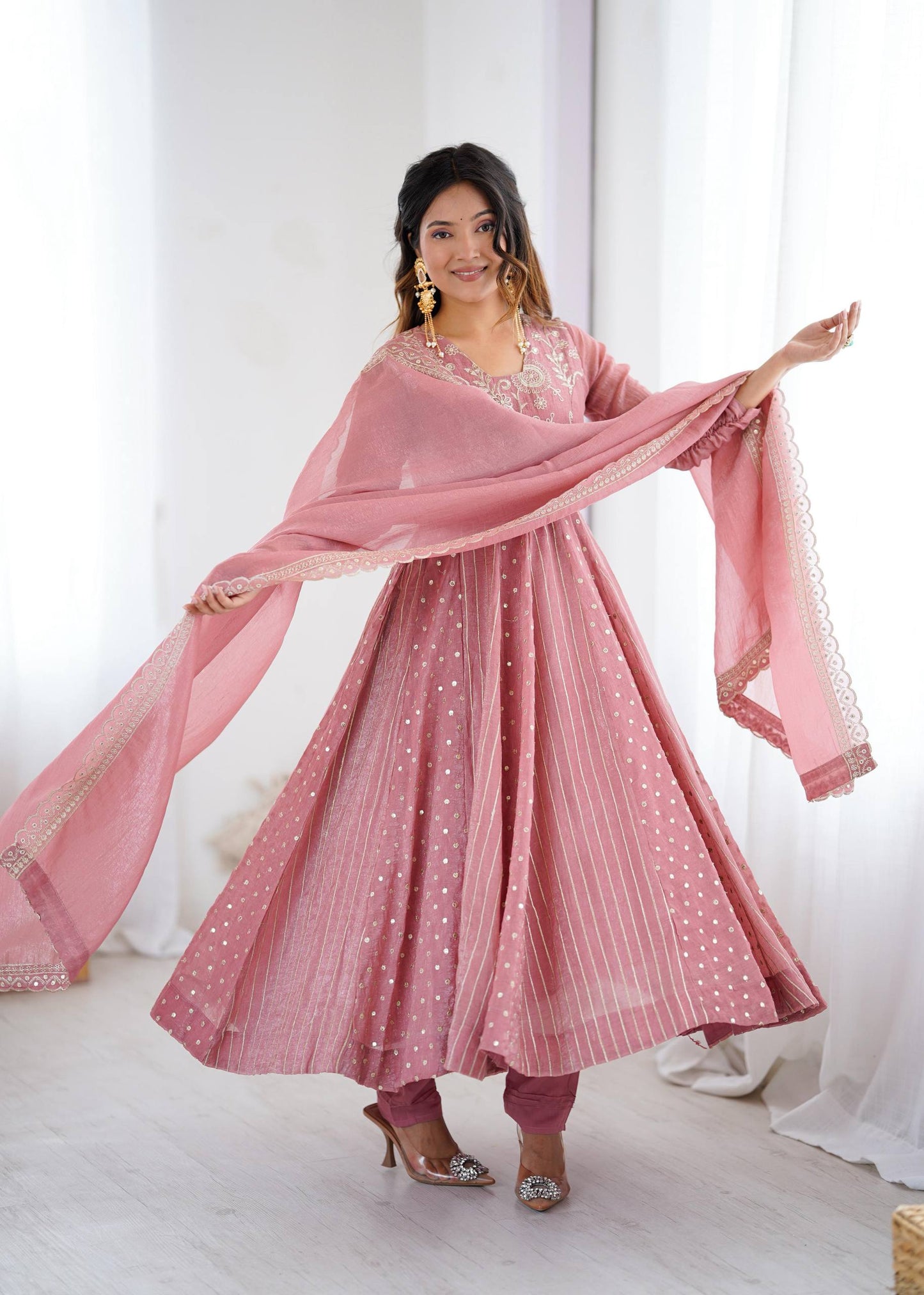 Vedika - Premium Soft Silk Anarkali Gown with Embroidery Sequins Work Fully Stitched