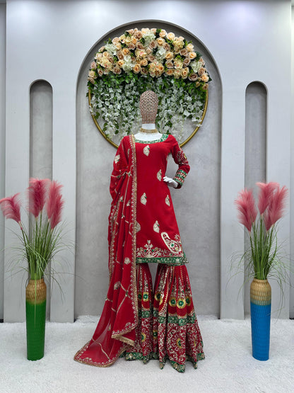 Red Sharara suit Georgette fully stitched