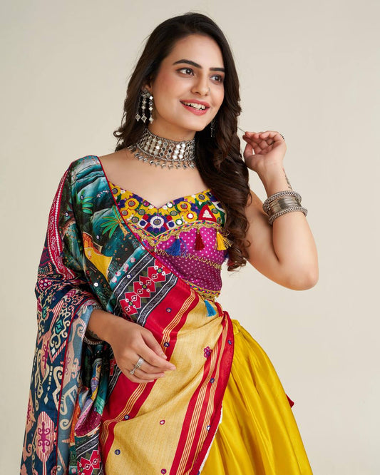 Navratri Special Mustard Gamthi work Chaniya Choli