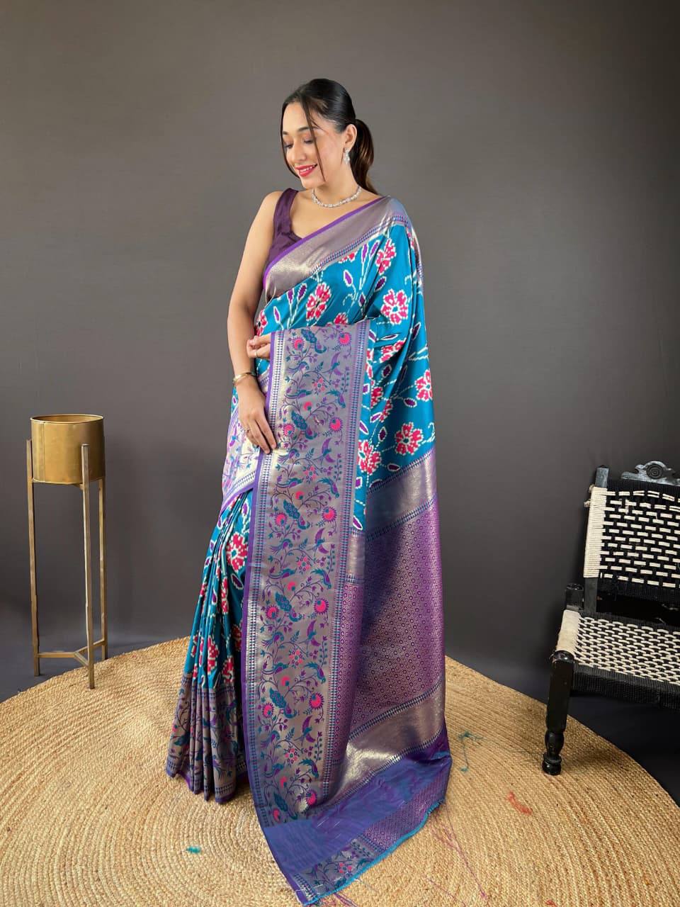 Premium Soft Silk With Rich Patola Weaving and Contast Pallu with Stitched Blouse