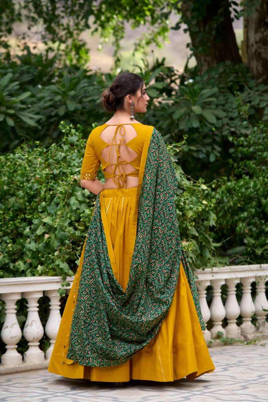 Yellow Pure cotton Navratri Special Lehenga Choli Fully Stitched