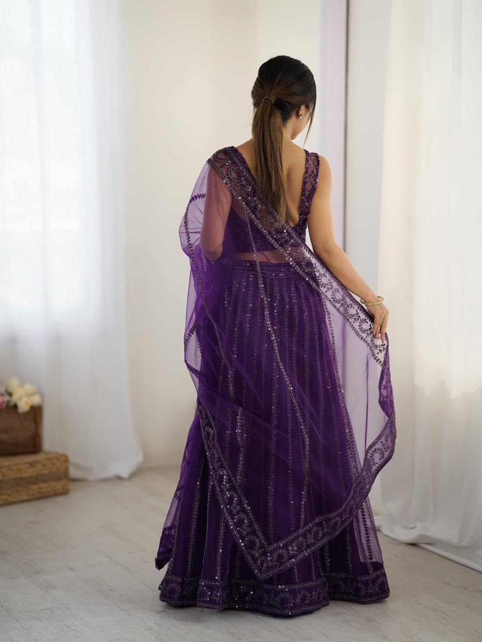 Jamun Purple Premium Net Lehenga Fully Stitched