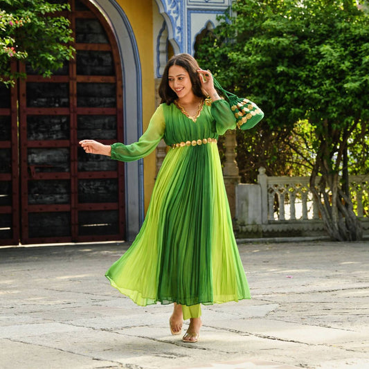 Parrot Green georgette gown readymade