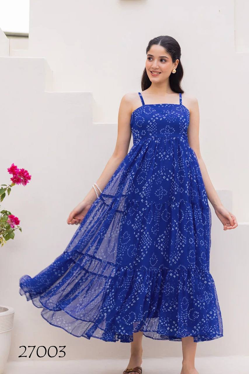 Blue Beautiful Floral Printed Soft Georgette Fabric Casual Wear Readymade upto 6XL size