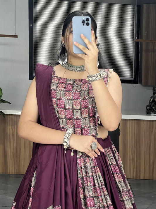 Wine Colour Box Style Chaniya Choli Fully Stitched for Navratri 2025