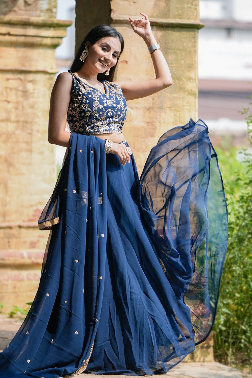 Rama Blue fully stitched Georgette Lehenga