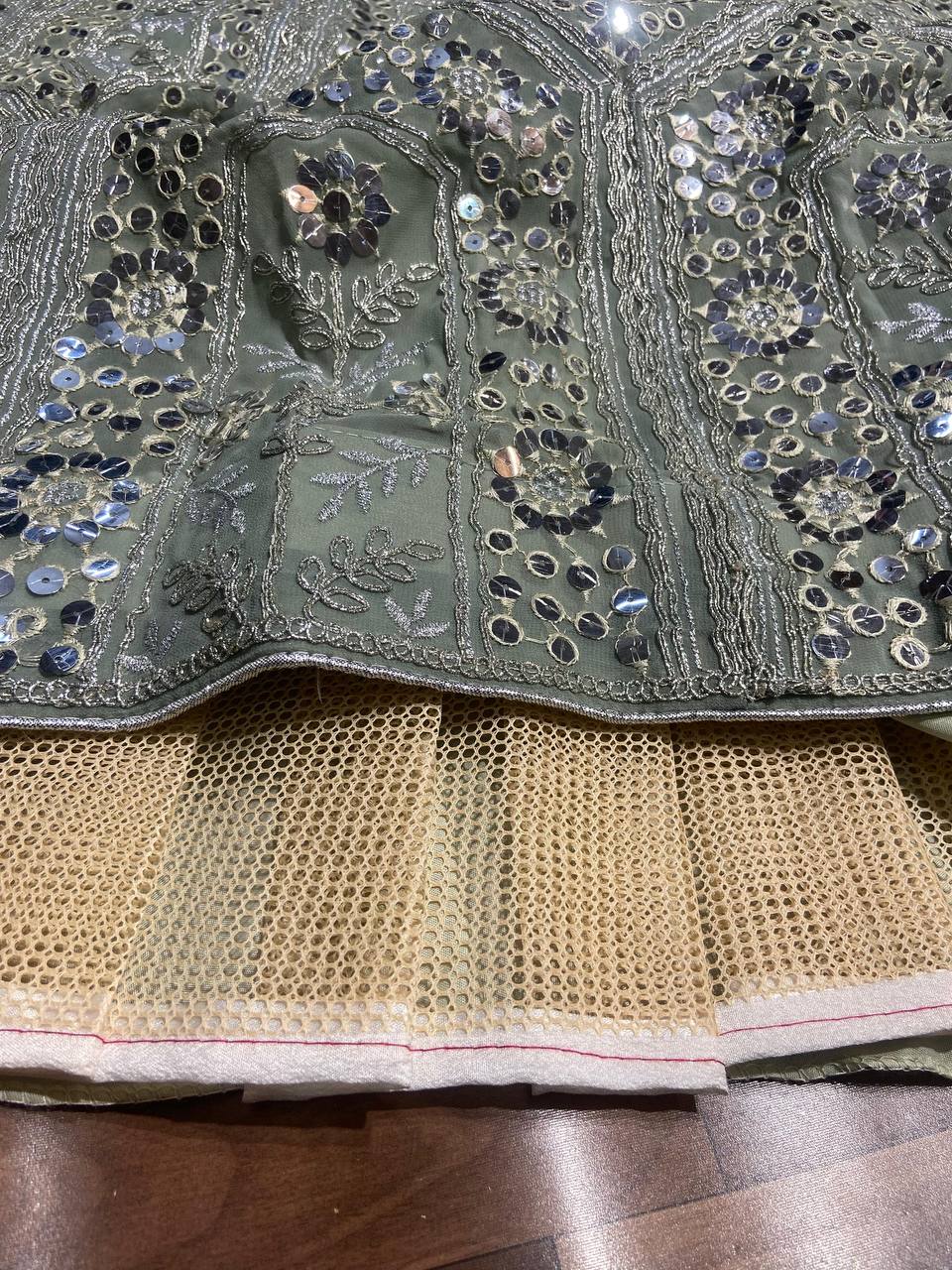 Grey Pink Shimmering Lehenga Fully Stitched as per your requirements