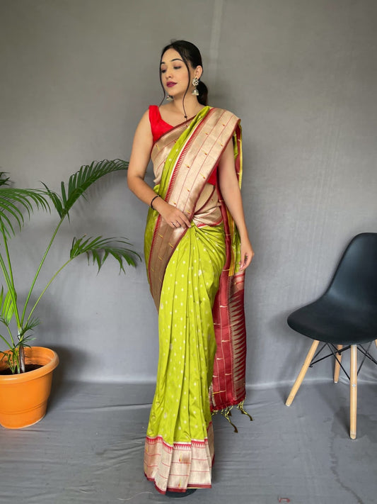 Paithani silk saree with rich pallu & stitched blouse