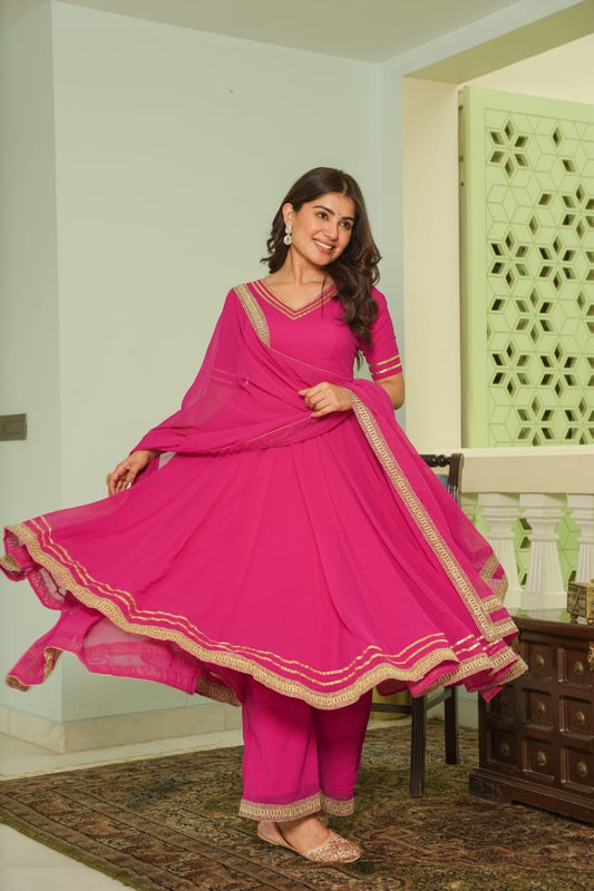 Beautiful Rani Pink Soft Georgette Anarkali Suit Fully Stitched