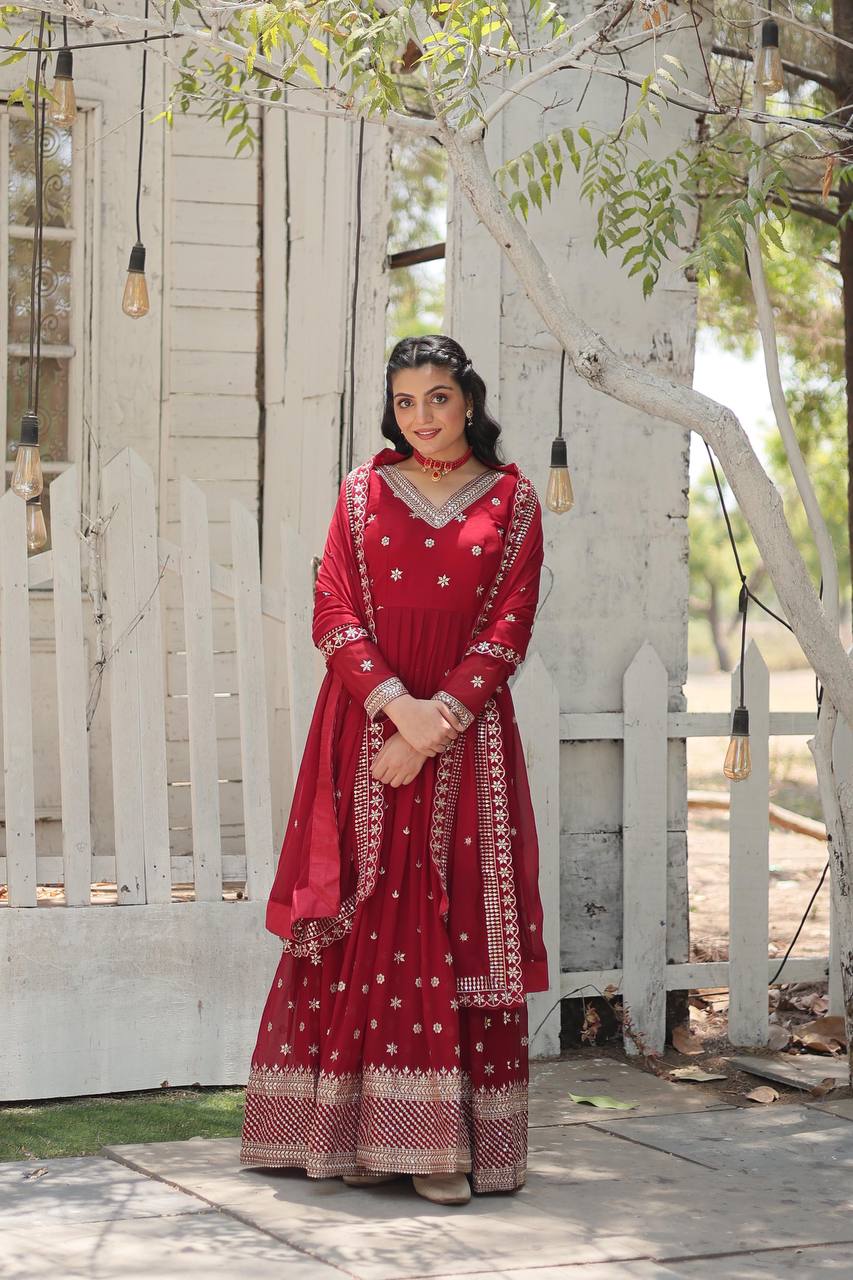 Premium Maroon Anarkali Gown Fully Stitched