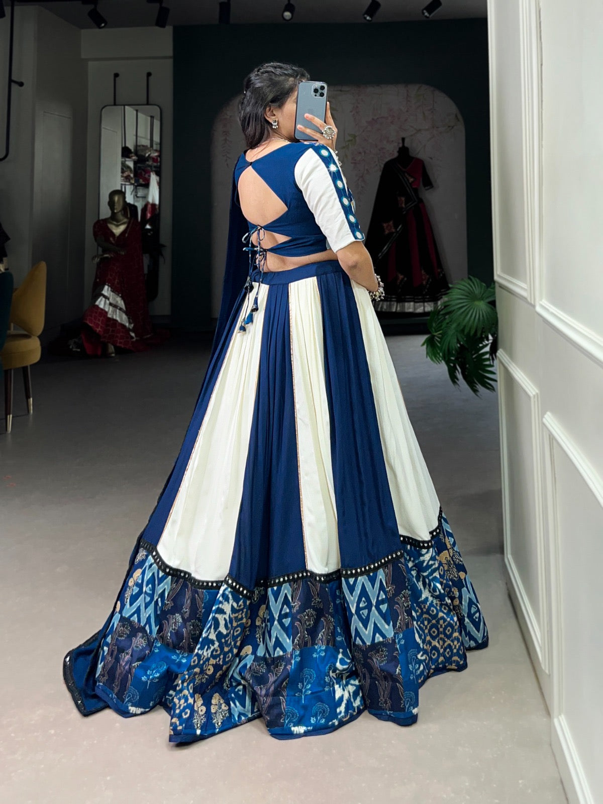Mithudi - Premium Rama Pure Cotton Rayon MIRROR Work Chaniya Choli for Navratri