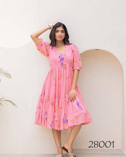 Pink Beautiful Floral Printed Soft Kota Fabric Casual Wear Readymade upto 6XL sizes