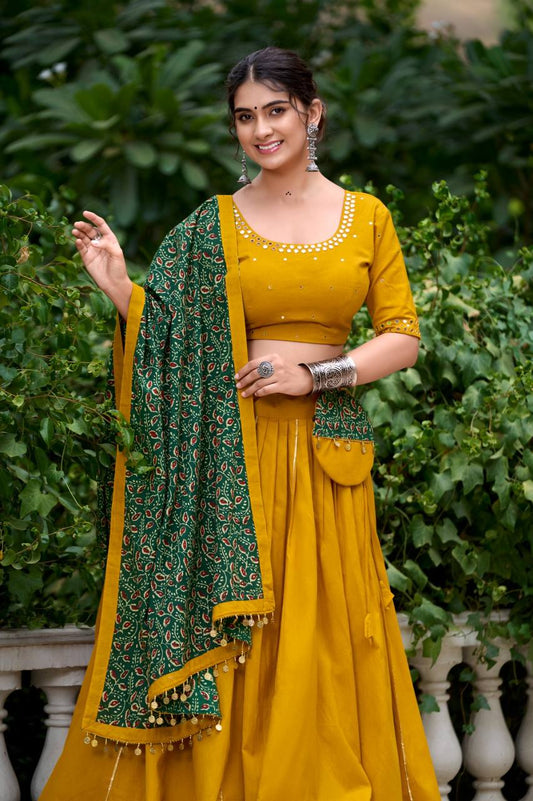Yellow Pure cotton Navratri Special Lehenga Choli Fully Stitched