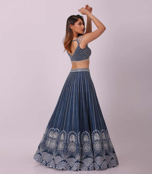 Navy blue lehenga fully stitched with sequins & beautiful work