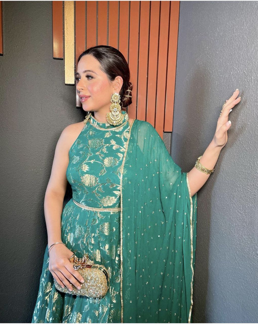 Pure Banarasi Silk Green Gown fully stitched