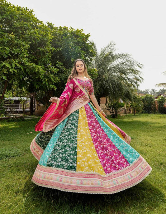 Heavy mono satin colourful fully stitched lehenga with blouse, dupatta and can can