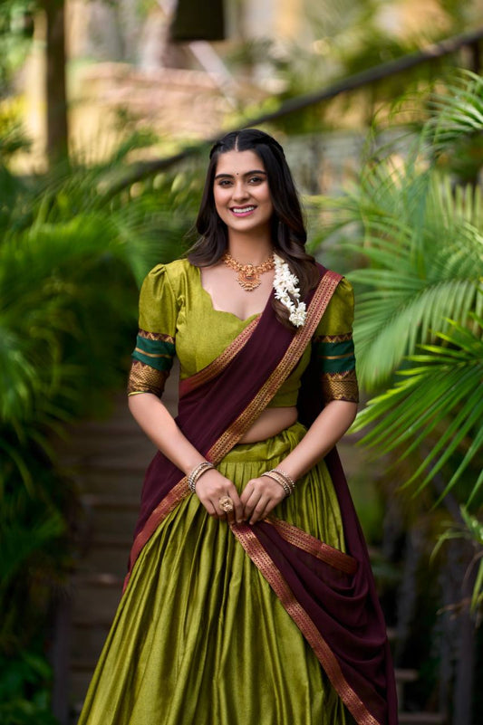 Green Cotton Premium Fully Stitched Lehenga