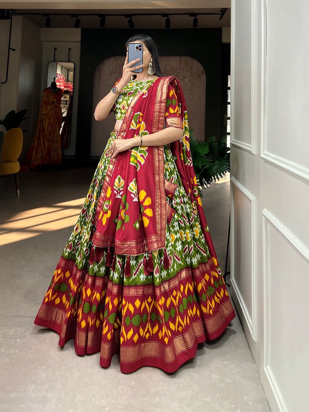 Patola print dola silk lehenga
