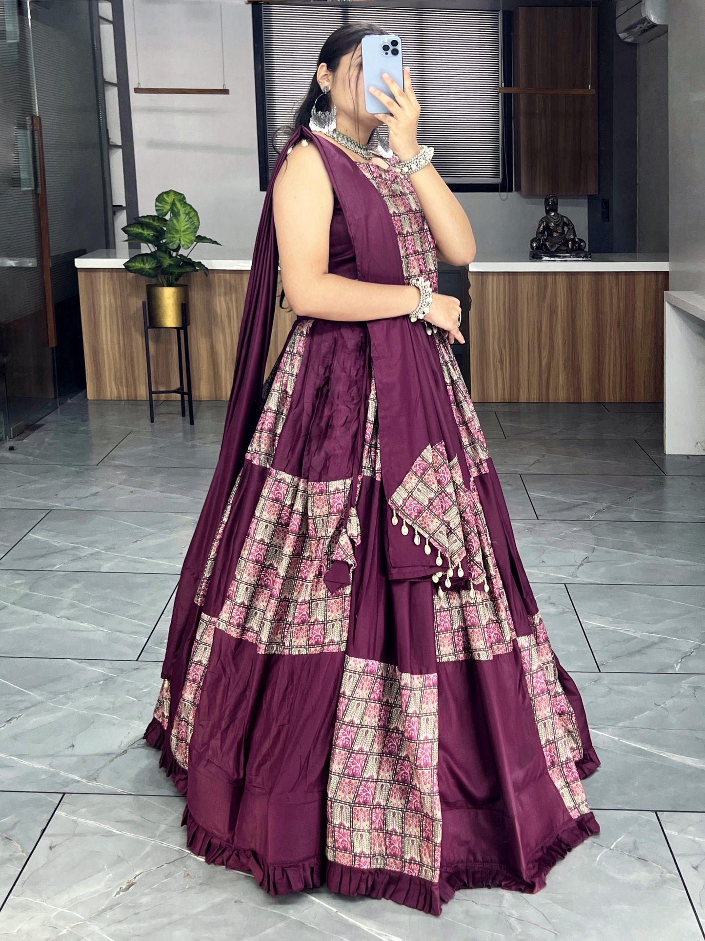Wine Colour Box Style Chaniya Choli Fully Stitched for Navratri 2025