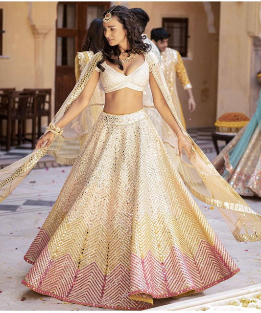 Premium Satin silk off white fully stitched lehenga