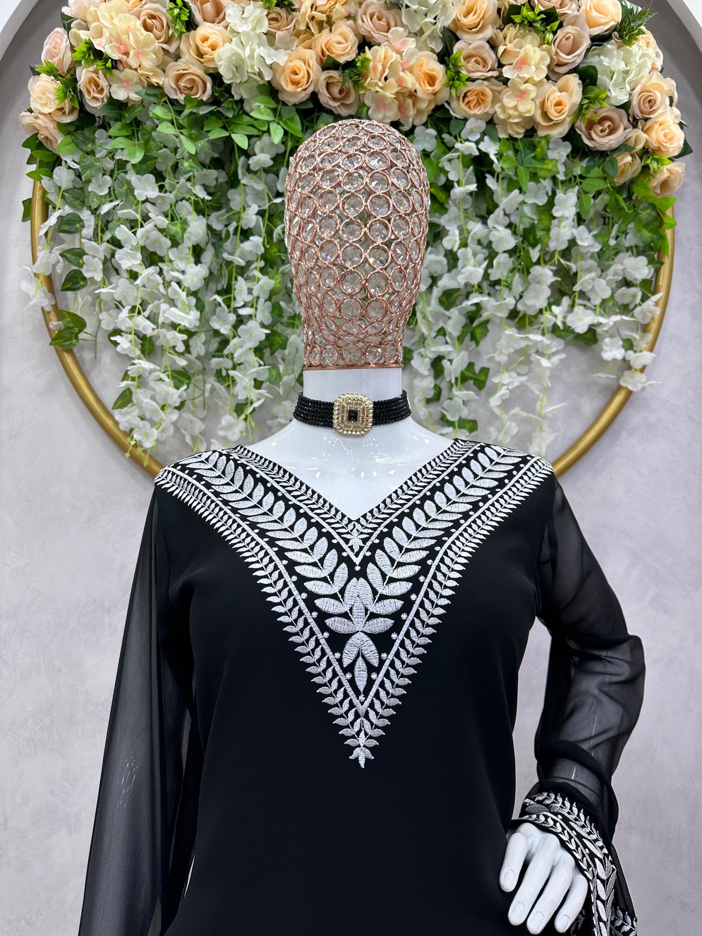 Georgette black Top & Plazo suit fully stitched