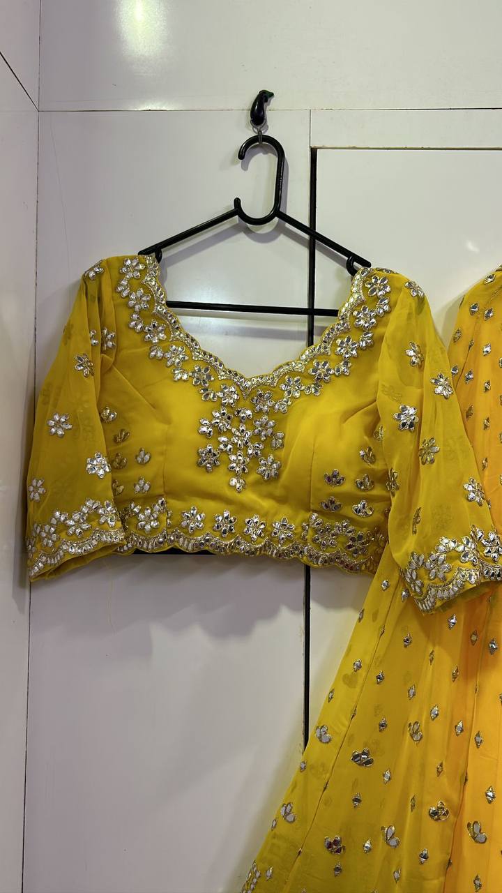 Yellow sparkling fully stitched lehenga