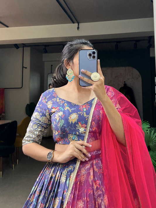 Navratri Special Silk Fabric Printed Lehenga choli Fully Stitched