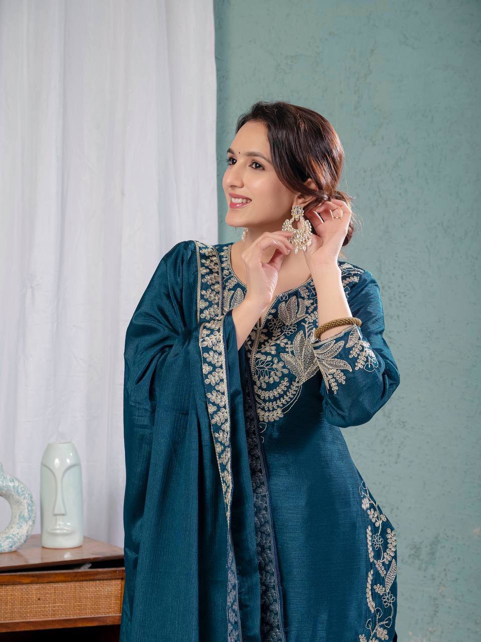 Pure Chinon Silk Embroidered Sharara Set in 4 beautiful Colours Fully Stitched