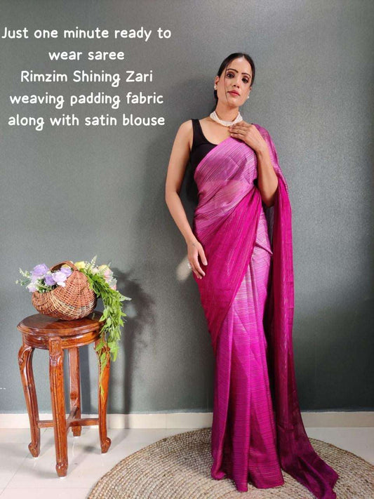 Dual tone soft silk saree with stitched blouse