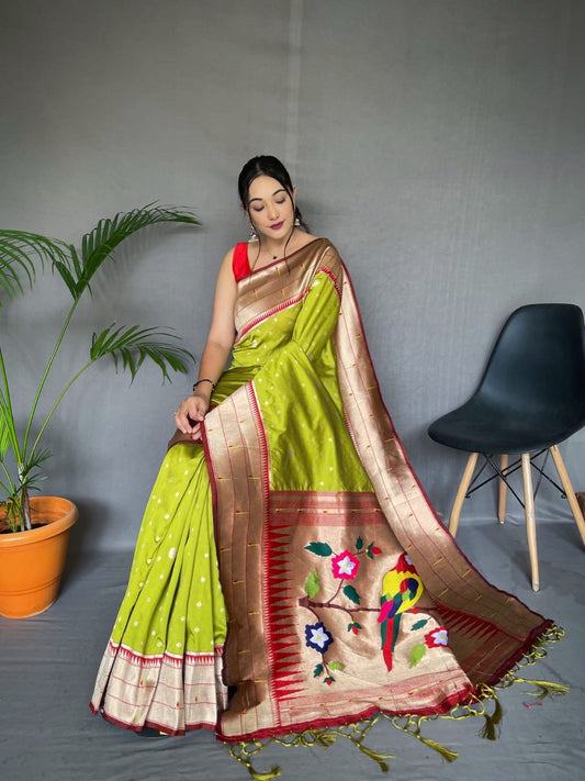 Paithani silk saree with rich pallu & stitched blouse