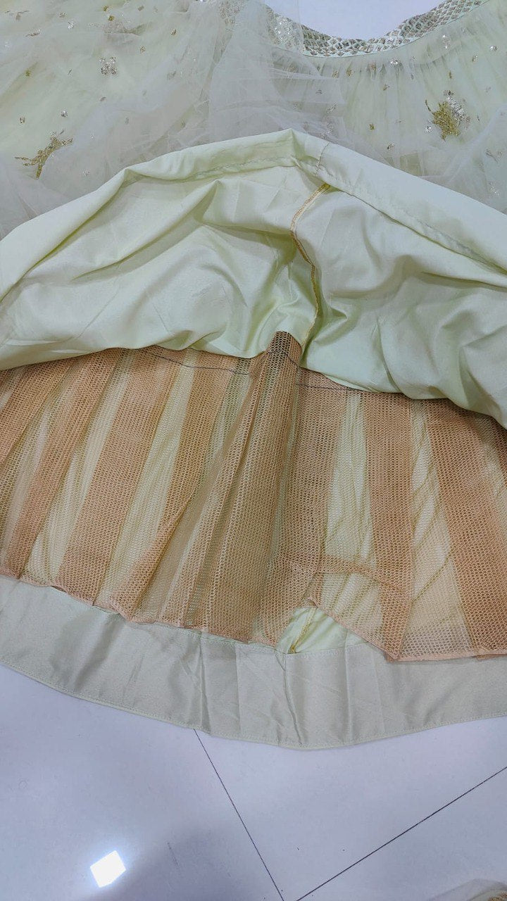 Premium Pastel Pistachio Net Fabric Readymade Lehenga