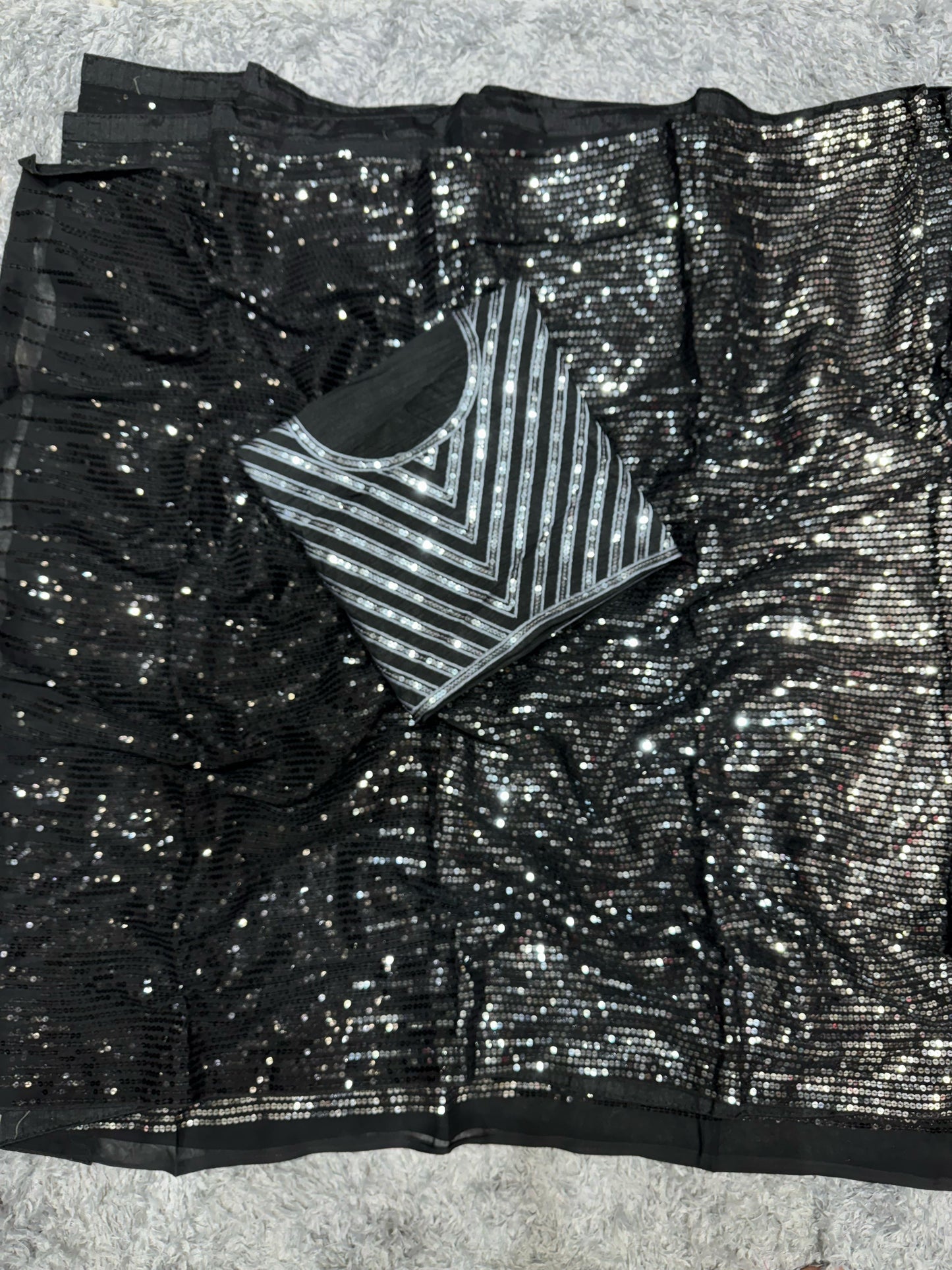 Premium Black Bollywood Style Fully Sequins shimmering Saree with Stitched Blouse