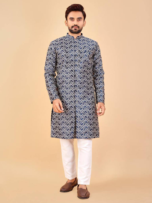 Navy blue Men's traditional indo western bollywood style with pajama