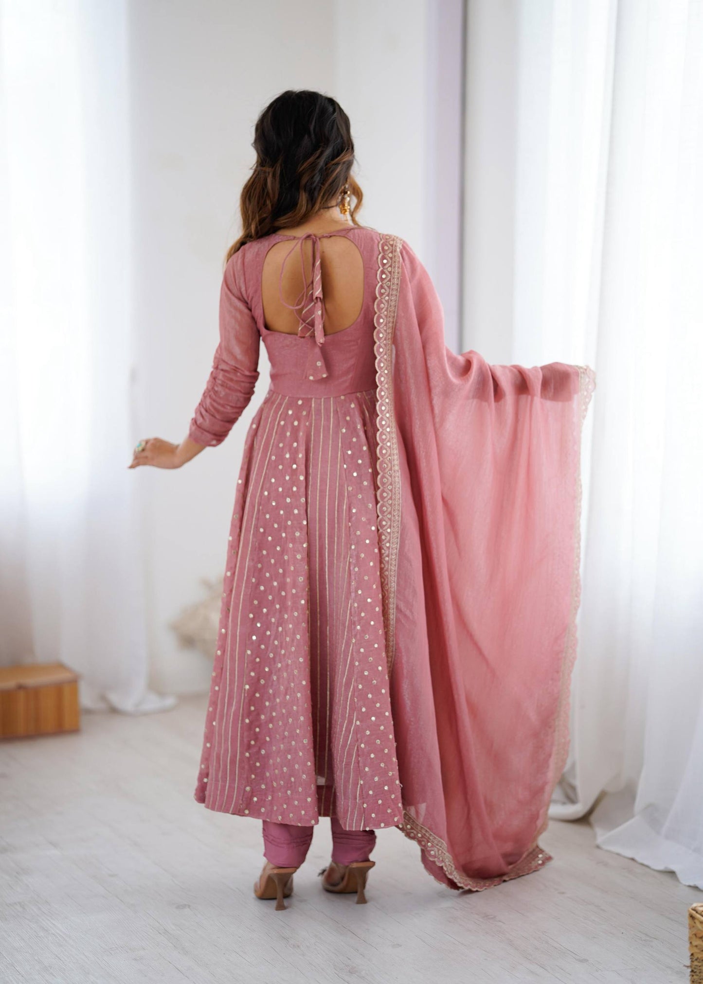Vedika - Premium Soft Silk Anarkali Gown with Embroidery Sequins Work Fully Stitched