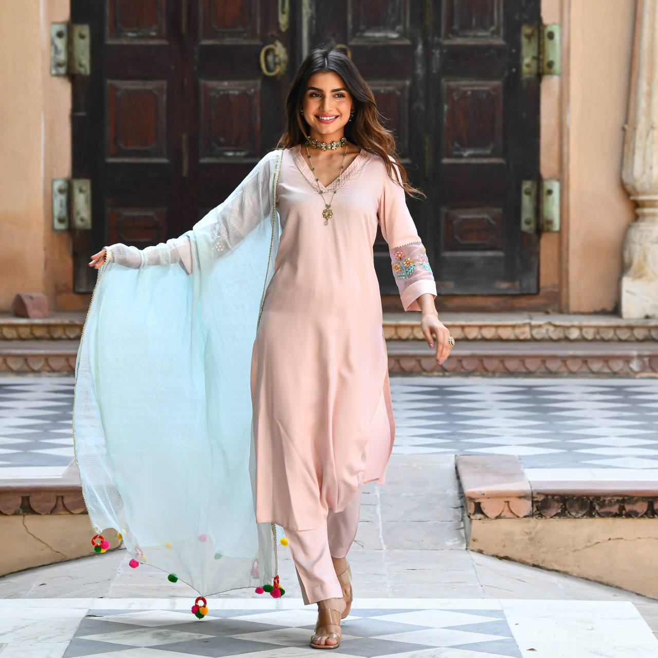 Light peach kurta set