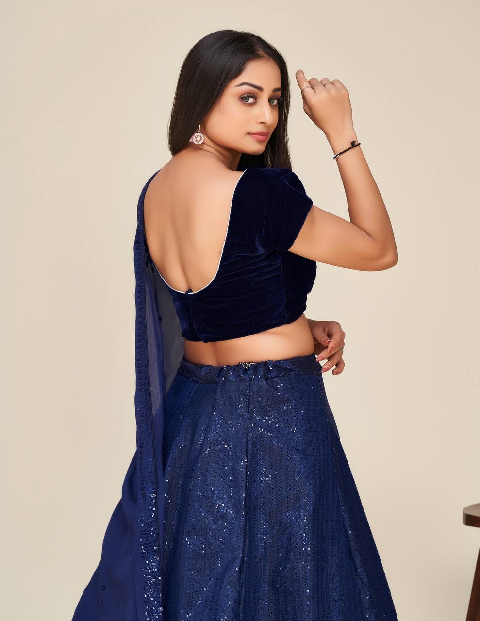 Navy blue sparkling fully stitched lehenga