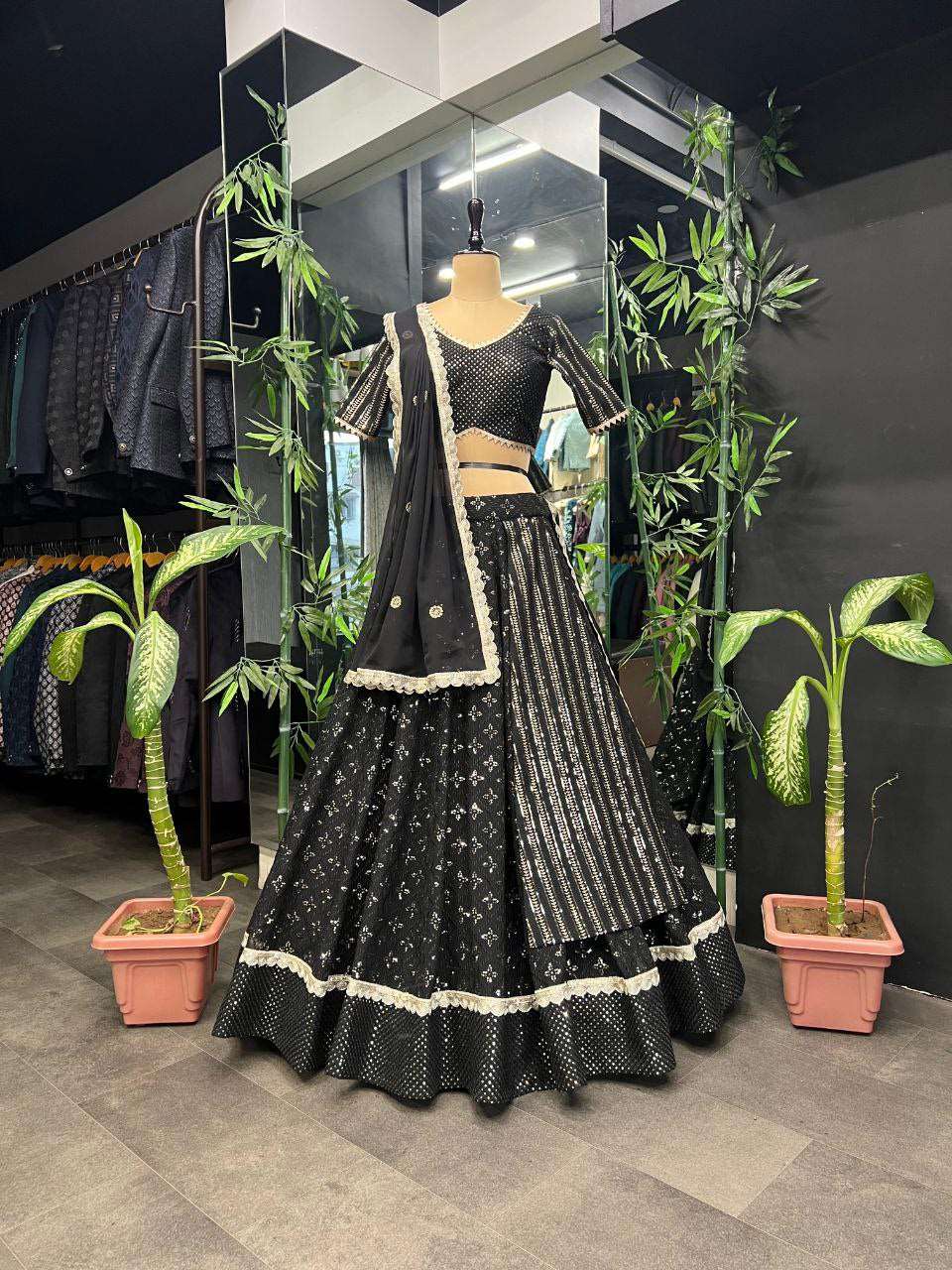 Black georgette fully stitched lehenga with blouse and dupatta