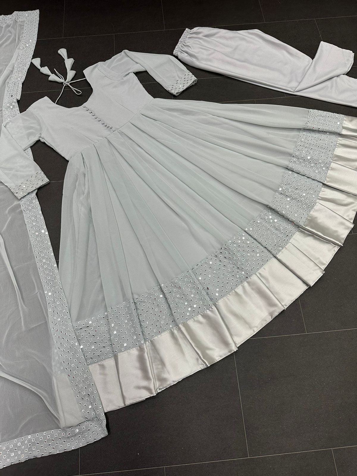 White Classic Anarkali Gown fully stitched