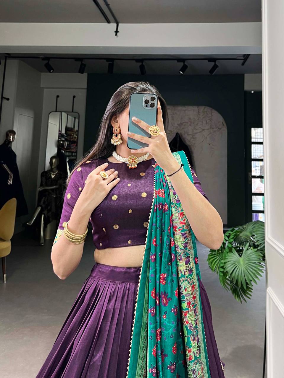 Navratri Special Soft Silk with Printed Foil Work Fully Stitched (as per your requirements)