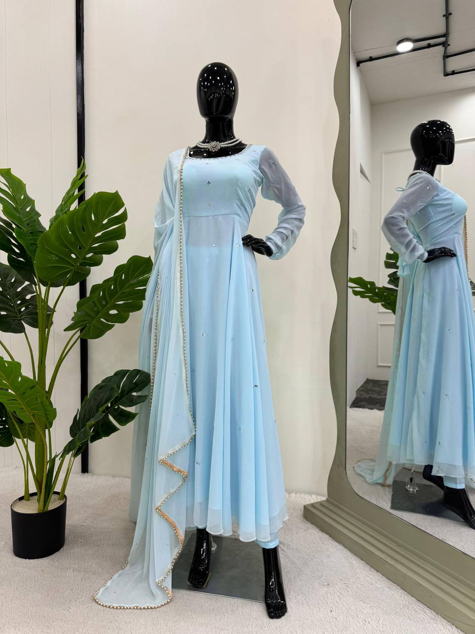 Pastel Blue Georgette Anarakali readymade suit