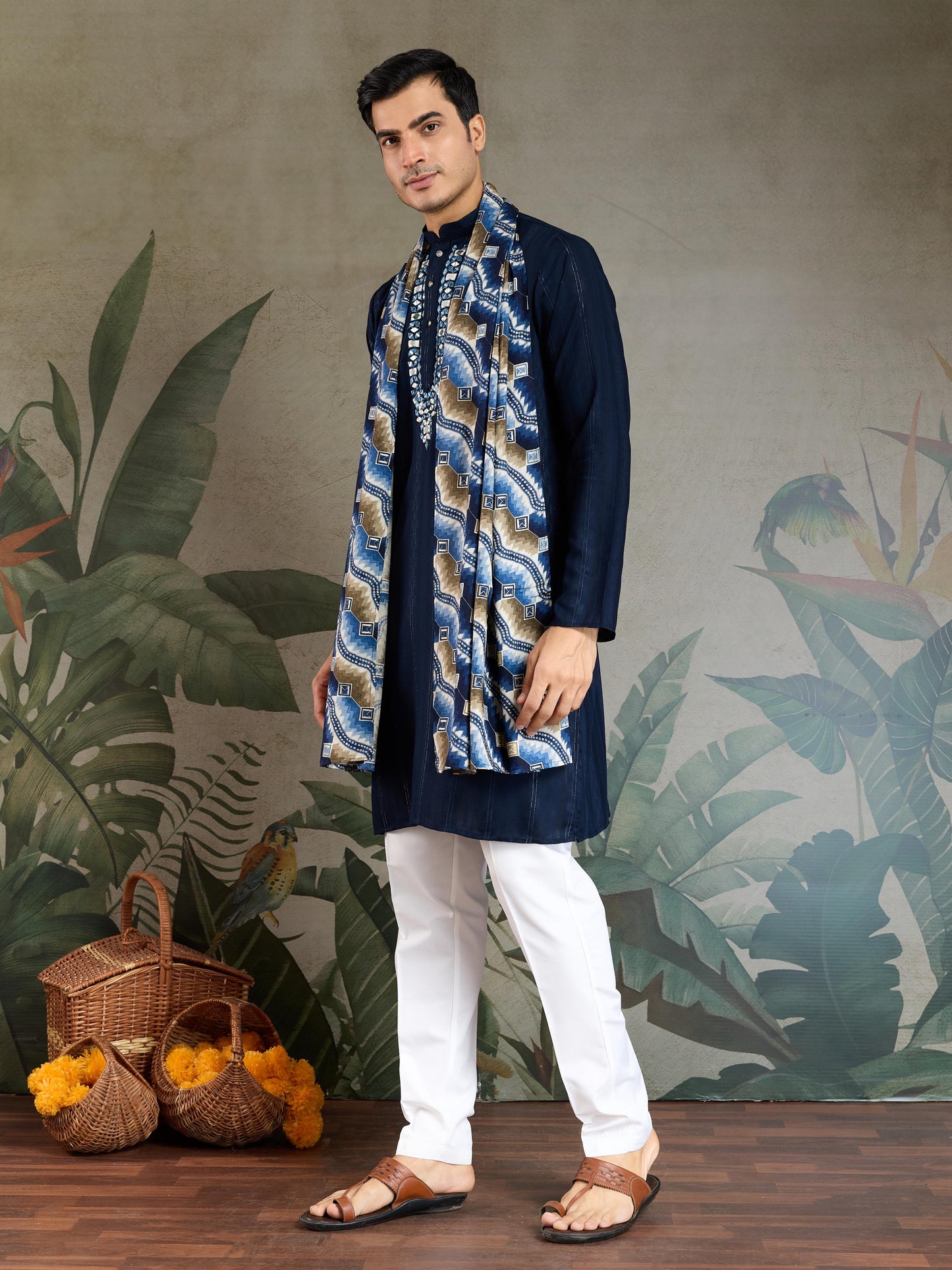 Ramjat - Premium Mens Silk kurta with Pajama and Printed Dupatta