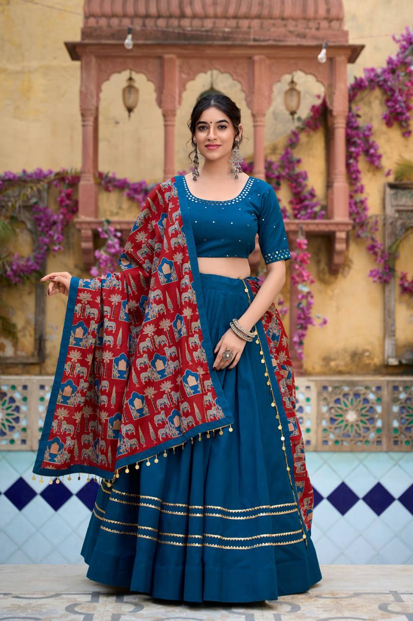 Blue Pure cotton Navratri Special Lehenga Choli Fully Stitched