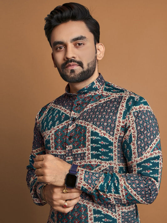 Men's Soft Cotton Foil Print Kurta with Cotton Pajama for every occasion